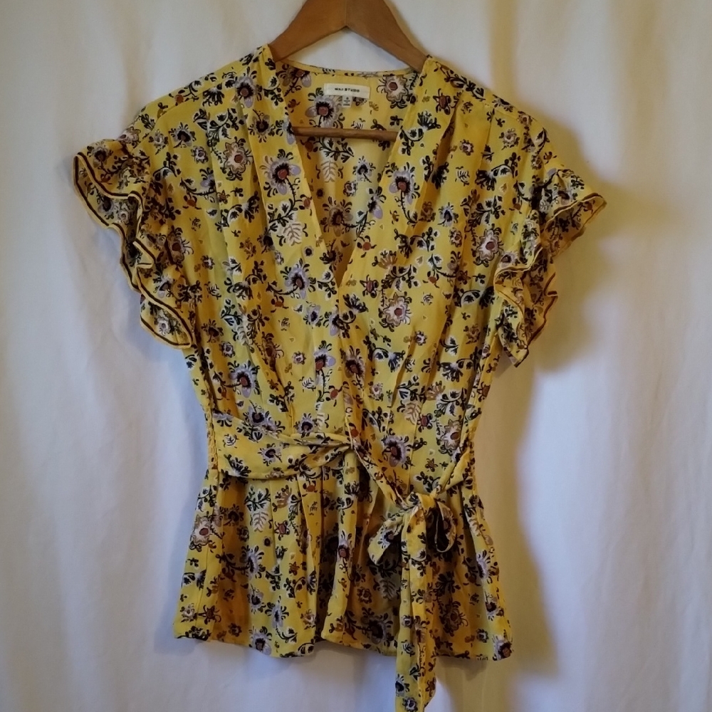 Max Studio Yellow Floral Ruffle Blouse